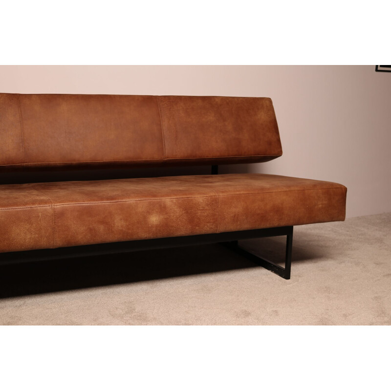 Vintage sofa in brown leather by Dieter Waeckerlin for Idealheim, Switserland 1950s