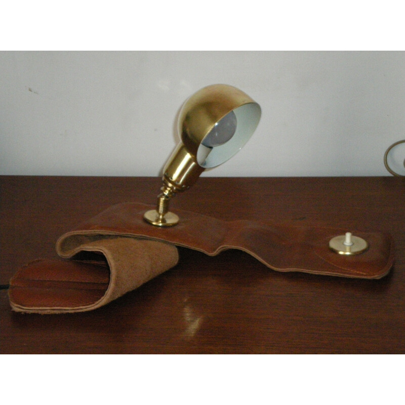 Mid century lamp in leather and brass, Luigi CACCIA DOMINIONI - 1970