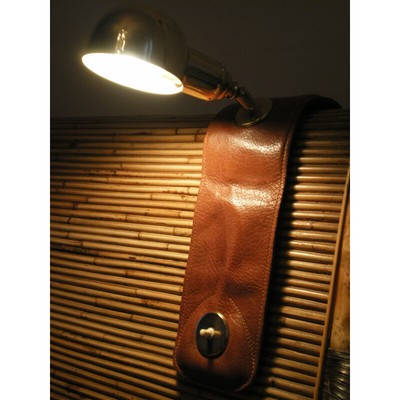 Mid century lamp in leather and brass, Luigi CACCIA DOMINIONI - 1970