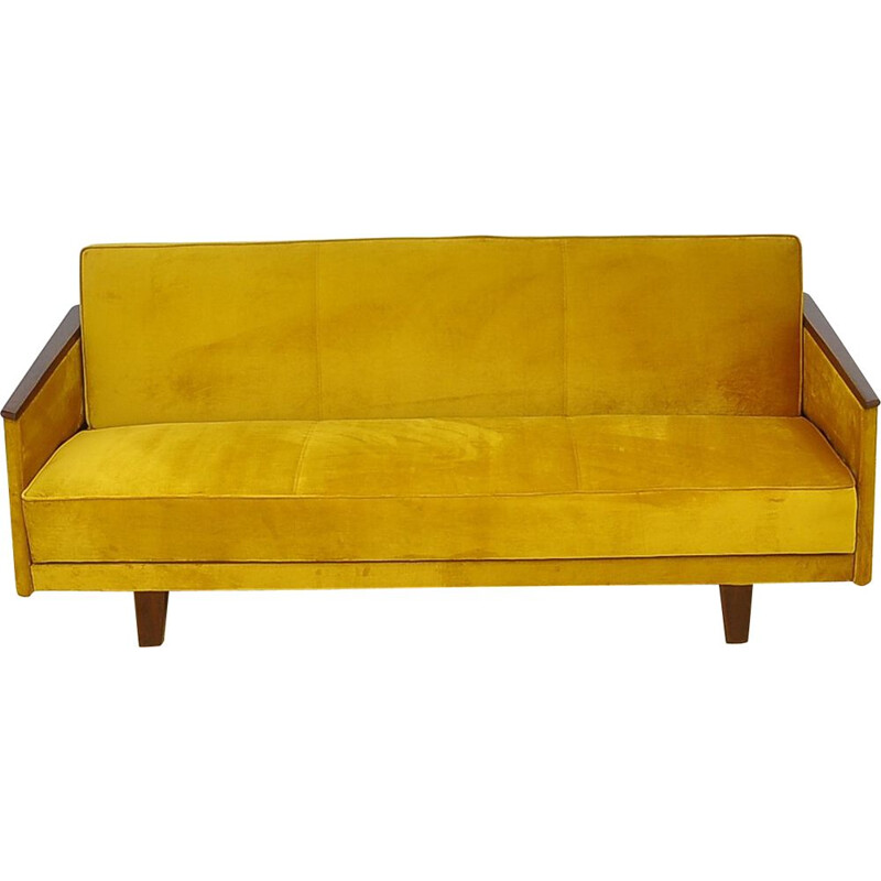 Mid-century yellow velvet sofa daybed, 1960s