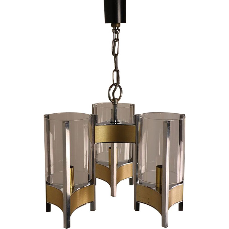 Vintage chrome-plated metal chandelier by Sciolari, 1970