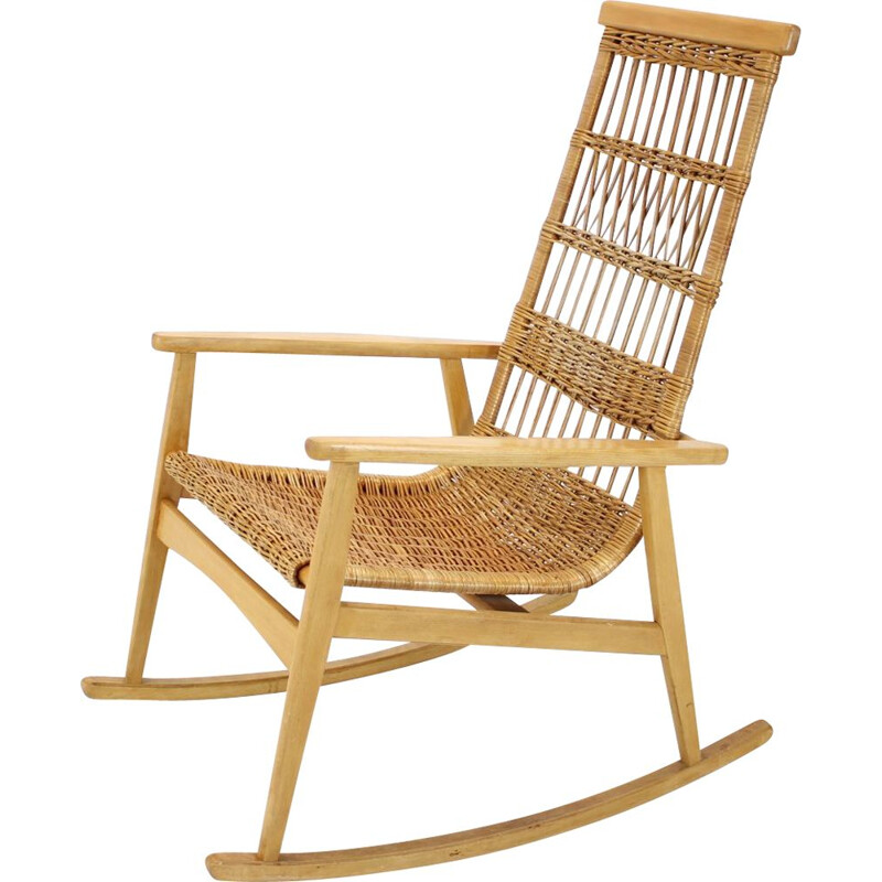 Sedie a dondolo in rattan vintage, Cecoslovacchia 1960