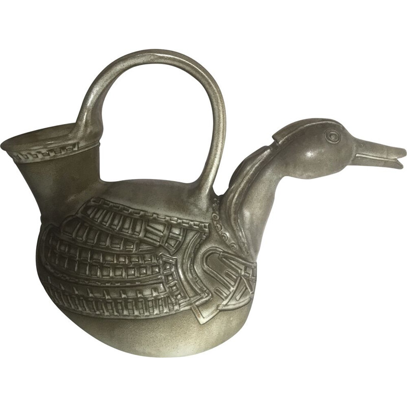 Vintage ceramic zoomorphic pitcher by Huguette Bessone, 1960