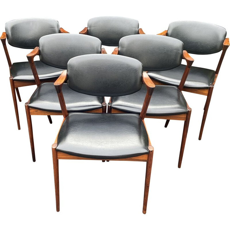 Ensemble de 6 chaises vintage Santos en palissandre par Kai Kristiansen pour Schou Andersen Møbelfabrik, 1960