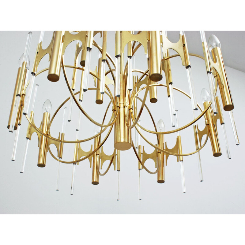 Huge Italian brass and glass chandelier by Gaetano SCIOLARI - 1970s