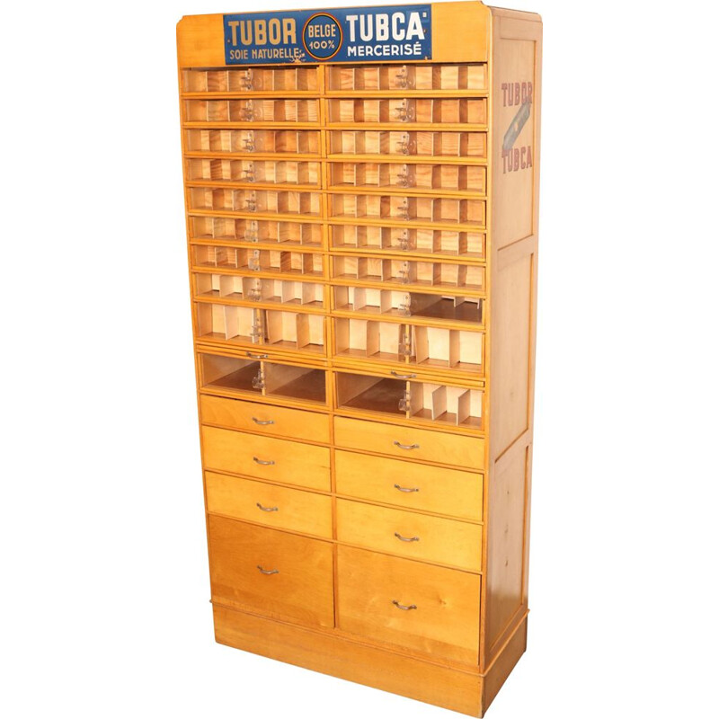 Vintage haberdashery cabinet "Tubor Tubca" by Poreye & Fils, Belgium 1950s