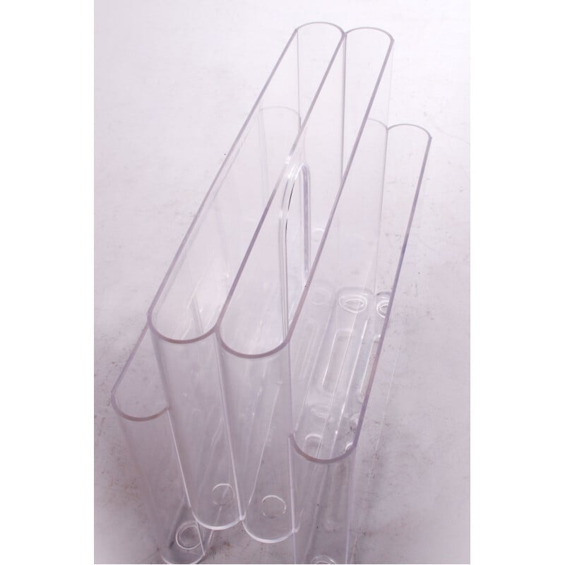 Vintage transparent magazine rack by Giotto Stoppino for Kartell, 1970s