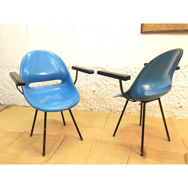 Pair of Vertex blue fiberglass design chairs, Miroslav NAVRATIL - 1950s