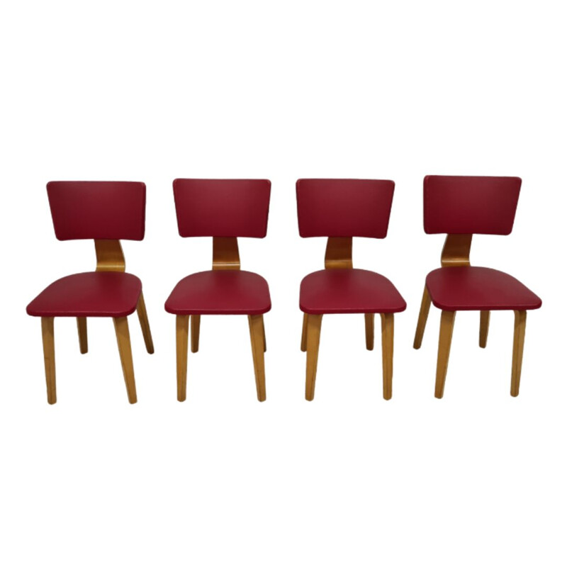 Set van 4 vintage multiplex stoelen van Cor Alons voor De Boer, Nederland 1950