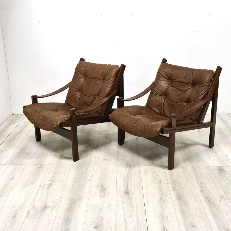 Pair of vintage Hunter armchairs by Tordbjørn Afdal for Bruksbo, Norway 1960s