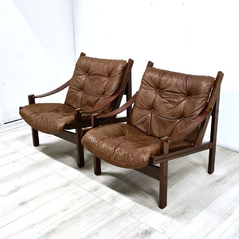 Pair of vintage Hunter armchairs by Tordbjørn Afdal for Bruksbo, Norway 1960s