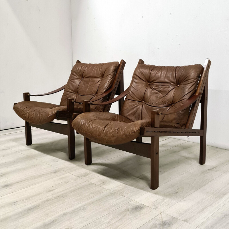 Pair of vintage Hunter armchairs by Tordbjørn Afdal for Bruksbo, Norway 1960s