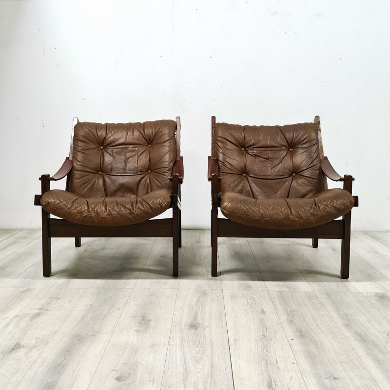 Pair of vintage Hunter armchairs by Tordbjørn Afdal for Bruksbo, Norway 1960s