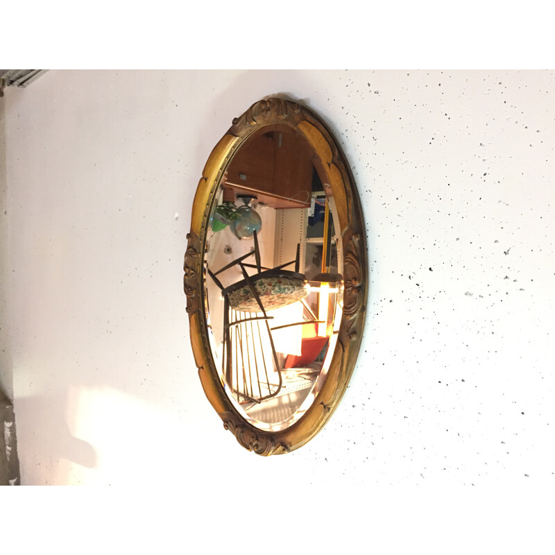 Grand miroir ovale à motifs - 1950