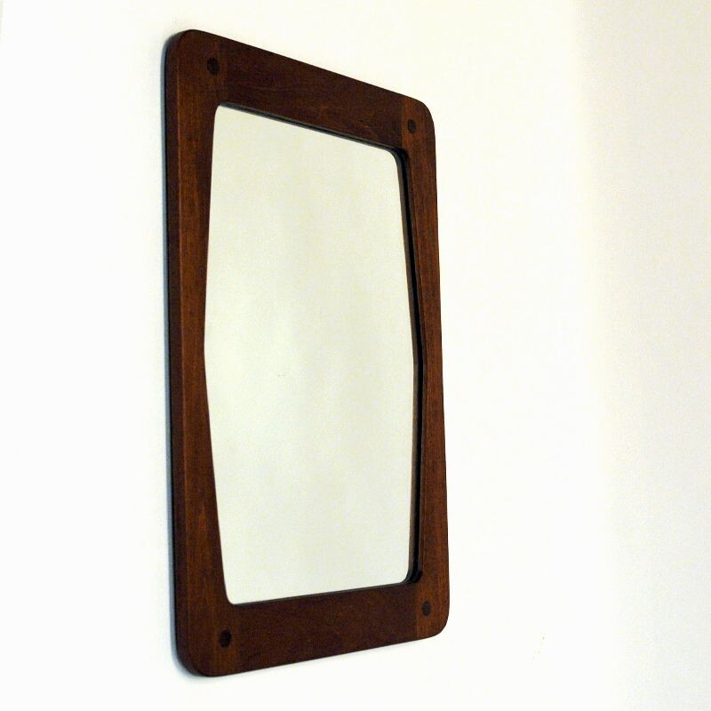 Mid century teak wall mirror by Hans-Agne Jakobsson for Åhus Ab, Sweden 1950s