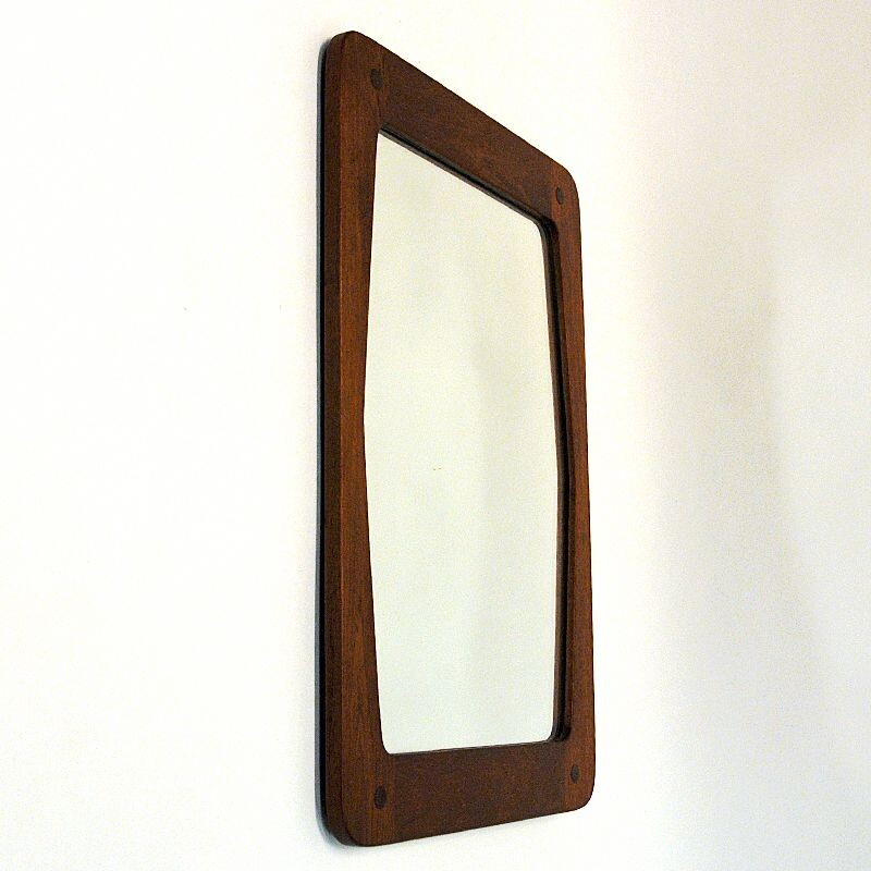 Mid century teak wall mirror by Hans-Agne Jakobsson for Åhus Ab, Sweden 1950s