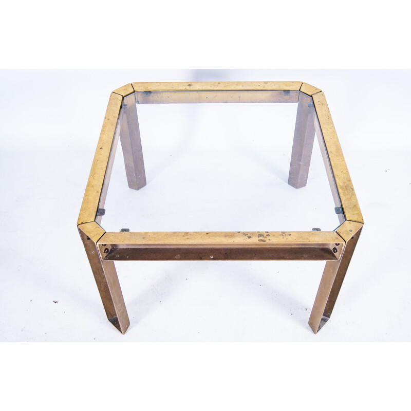 Vintage brass square coffee table with tempered glass by Peter Ghyczy