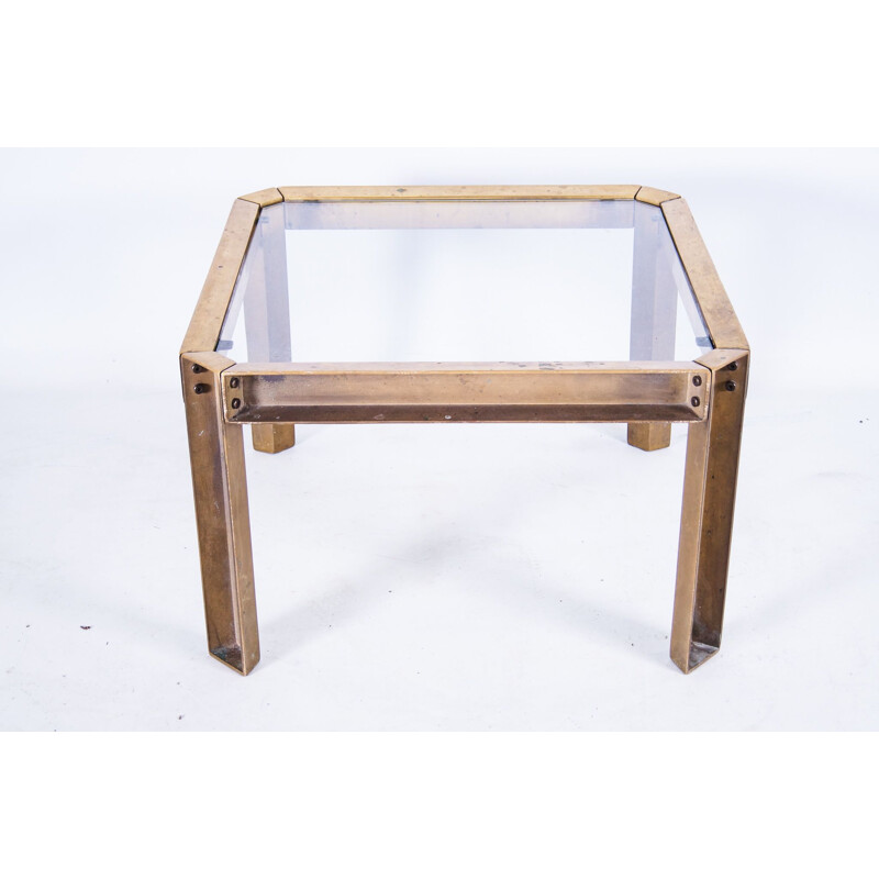 Vintage brass square coffee table with tempered glass by Peter Ghyczy