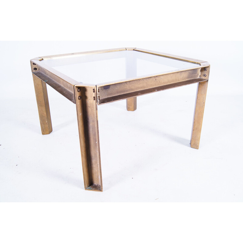 Table basse carrée vintage en laiton avec verre trempé par Peter Ghyczy