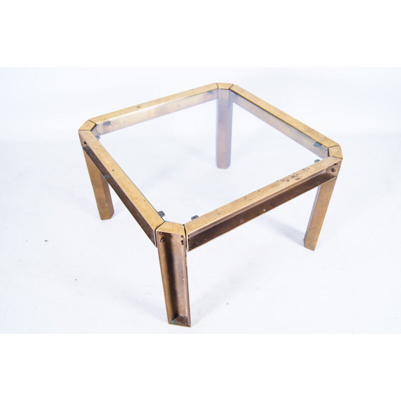 Vintage brass square coffee table with tempered glass by Peter Ghyczy