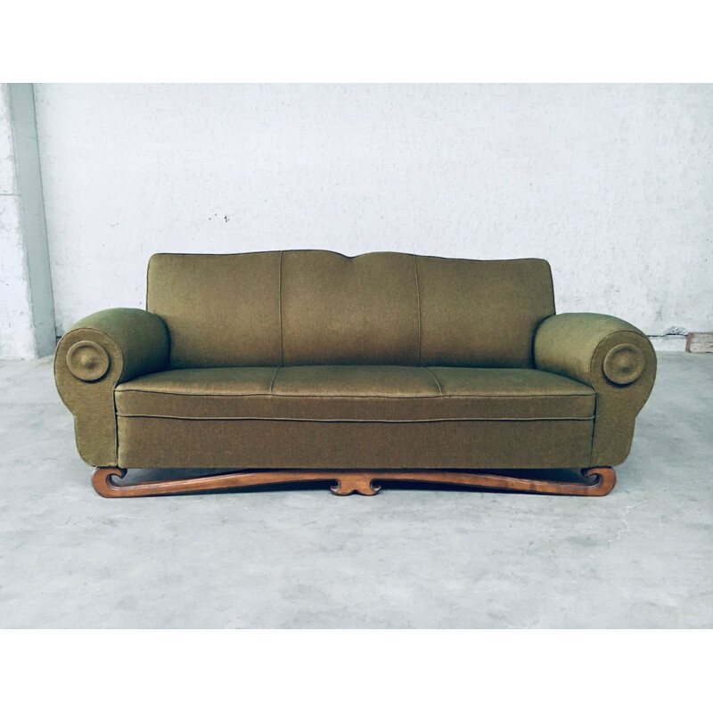 Vintage Art Deco Moustache 3 seat sofa, France 1930s