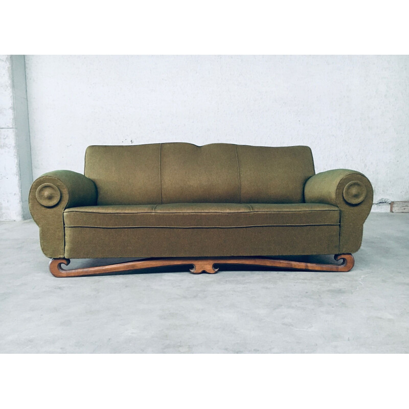 Vintage Art Deco Moustache 3 seat sofa, France 1930s