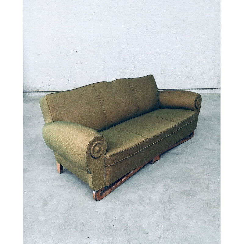 Vintage Art Deco Moustache 3 seat sofa, France 1930s