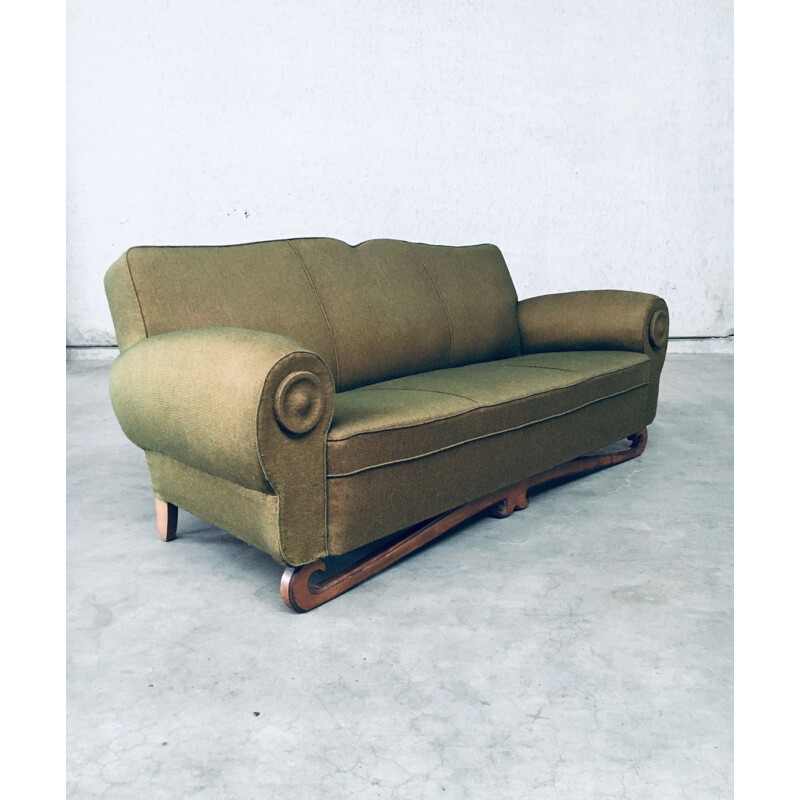 Vintage Art Deco Moustache 3 seat sofa, France 1930s