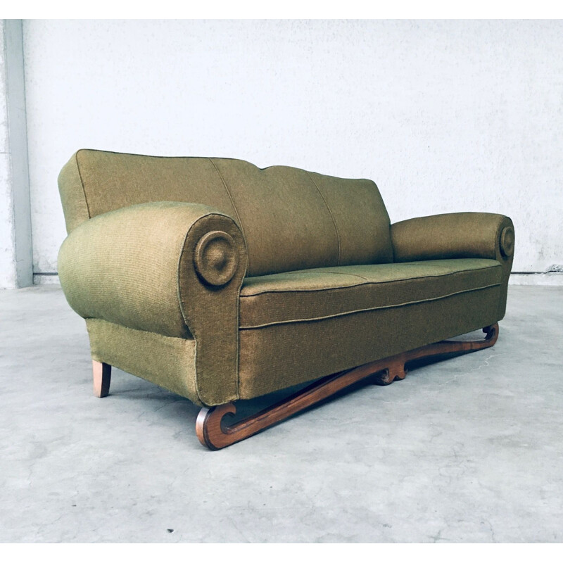 Vintage Art Deco Moustache 3 seat sofa, France 1930s