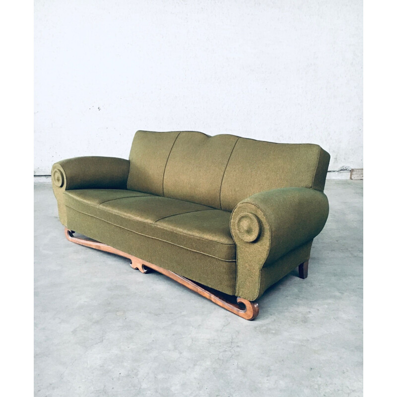 Vintage Art Deco Moustache 3 seat sofa, France 1930s