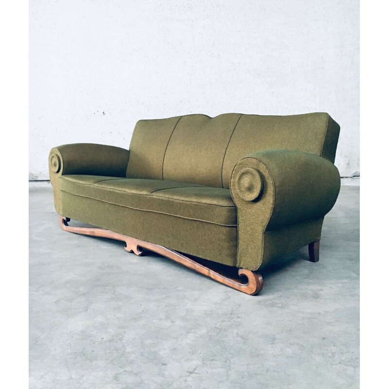 Vintage Art Deco Moustache 3 seat sofa, France 1930s