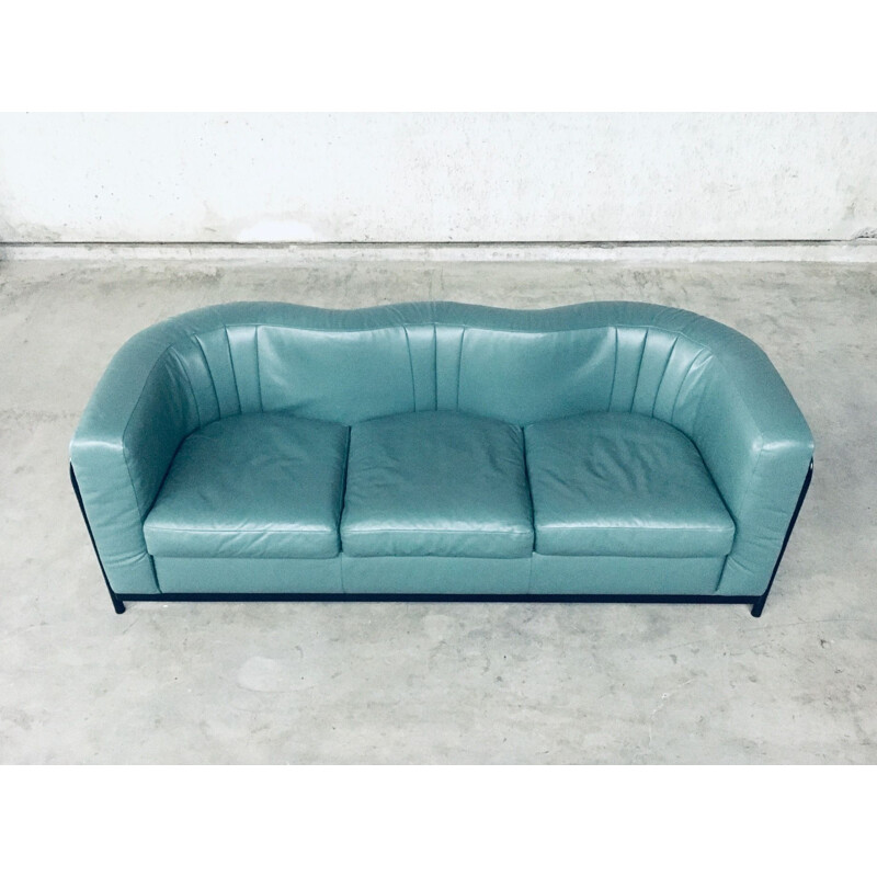 Vintage Onda 3 seat leather sofa by De Pas, D'Urbino and Lomazzi for Zanotta, Italy 1985