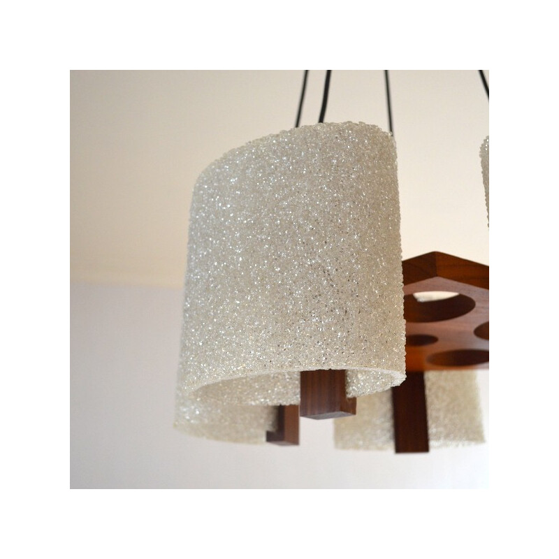 Mid Century chandelier in teak and perspex - 1960s