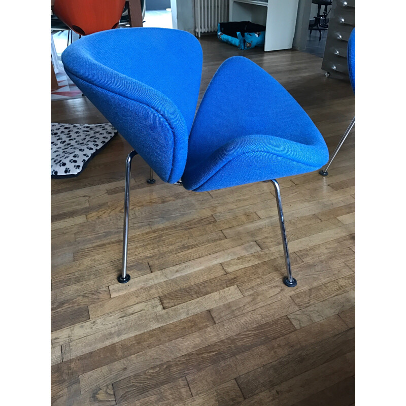 Pair of Artifort "Slice chair" lounge chairs in blue fabric, Pierre PAULIN - 1990s