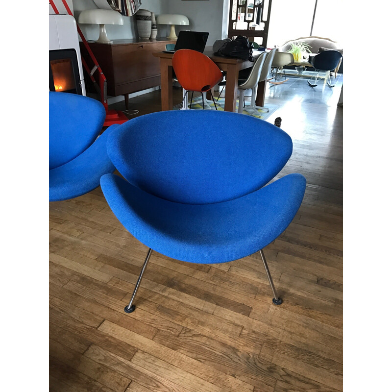 Pair of Artifort "Slice chair" lounge chairs in blue fabric, Pierre PAULIN - 1990s