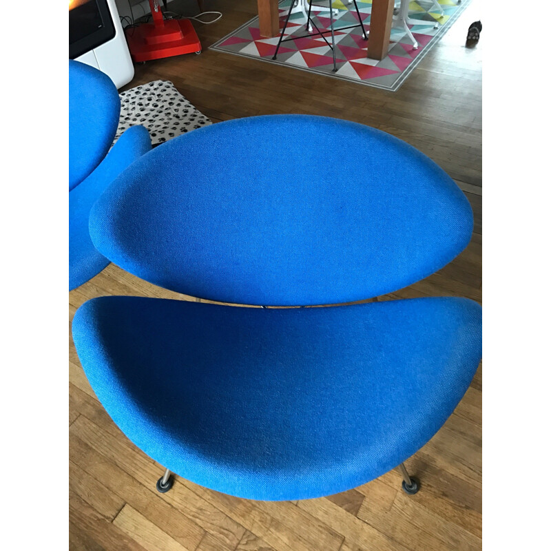 Pair of Artifort "Slice chair" lounge chairs in blue fabric, Pierre PAULIN - 1990s