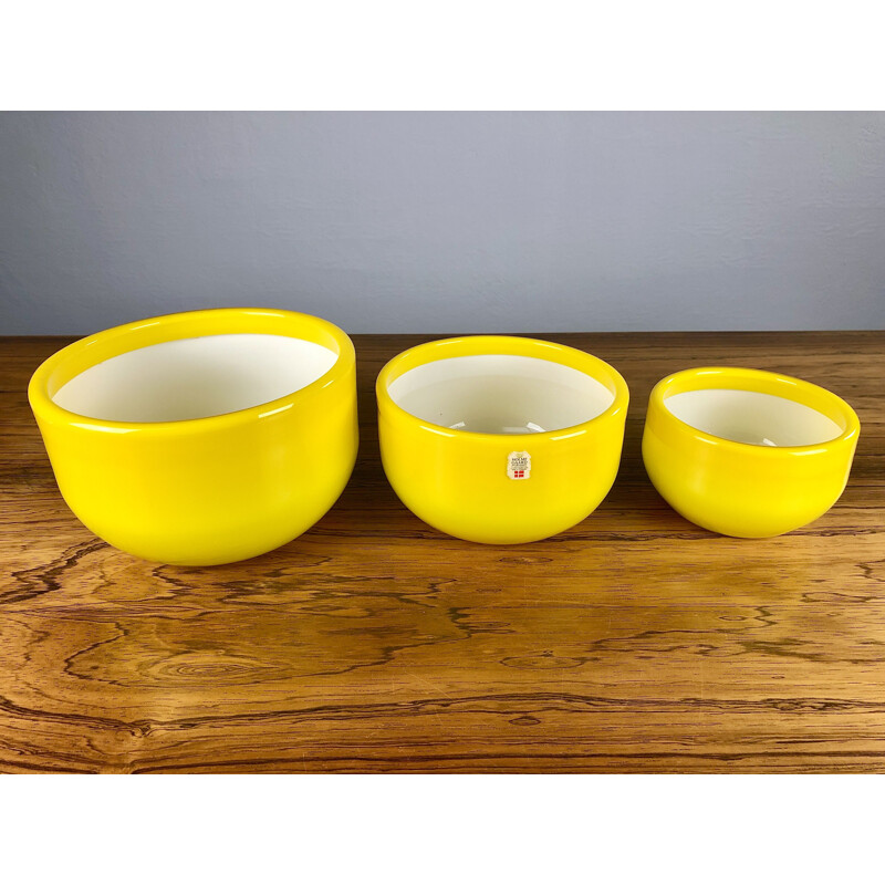 Ensemble de 3 bols jaunes danois vintage en verre par Michael Bang pour Holmegaard, 1970