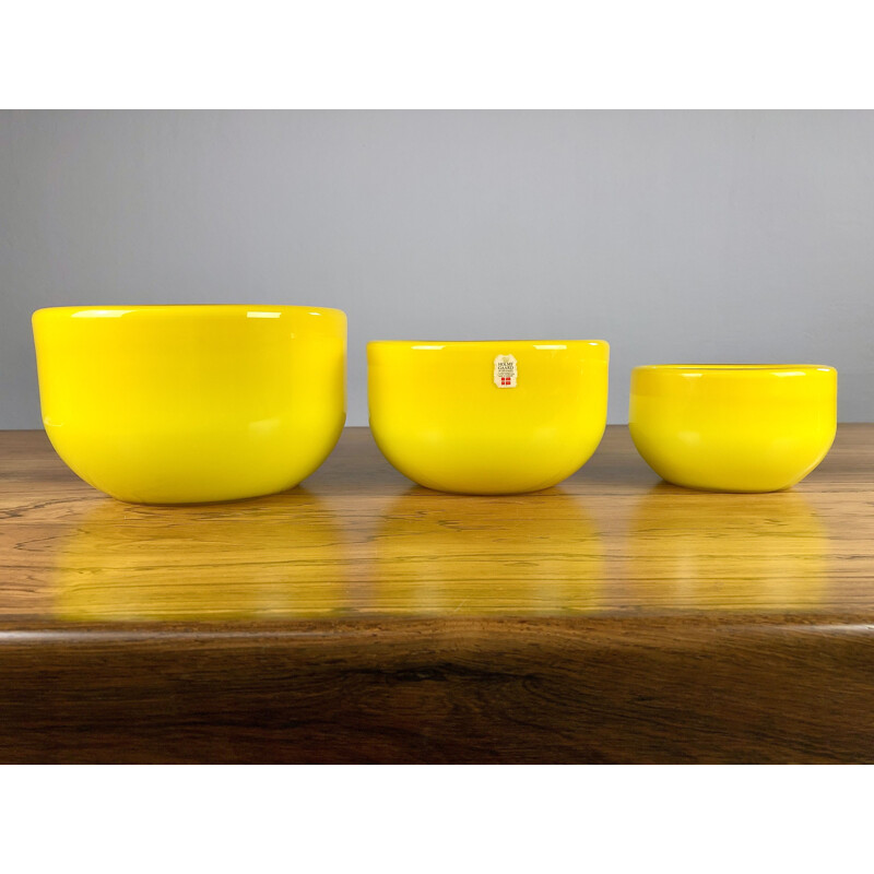 Ensemble de 3 bols jaunes danois vintage en verre par Michael Bang pour Holmegaard, 1970