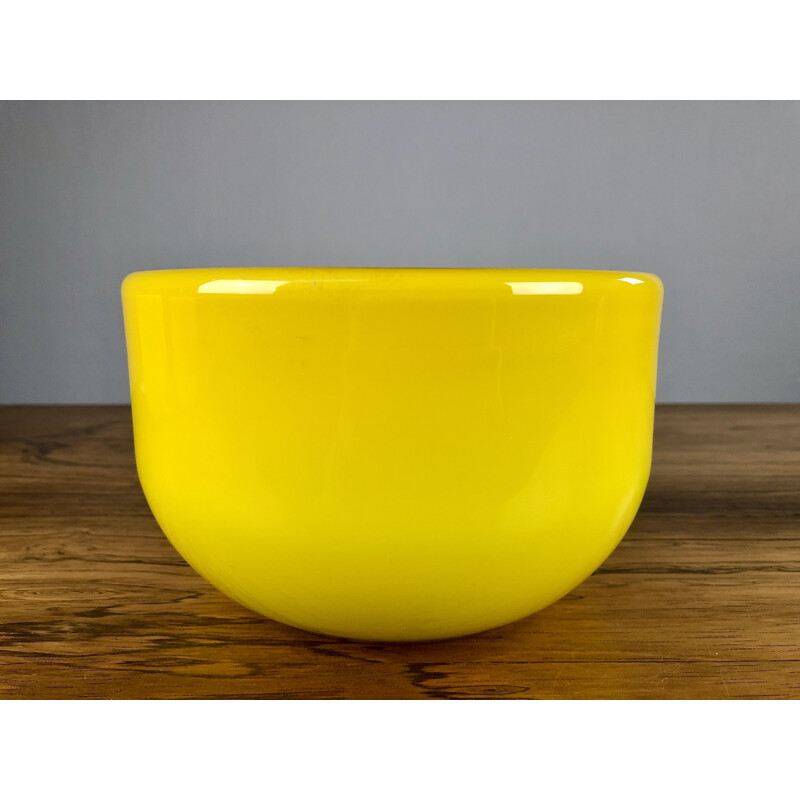 Set of 3 vintage Danish yellow bowls in glass by Michael Bang for Holmegaard, 1970s