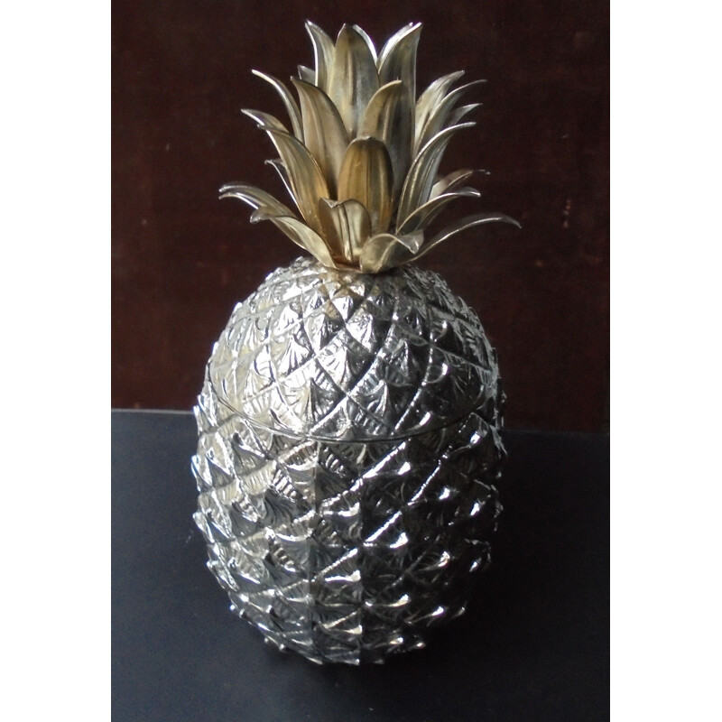 Vintage pineapple ice bucket in silver plated metal by Mauro Manetti, 1970