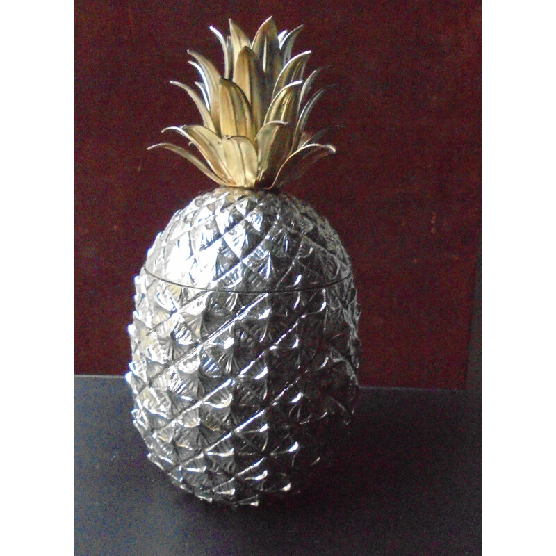 Vintage pineapple ice bucket in silver plated metal by Mauro Manetti, 1970