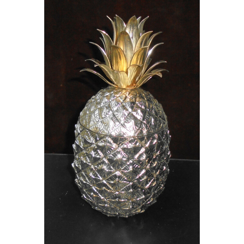 Vintage pineapple ice bucket in silver plated metal by Mauro Manetti, 1970