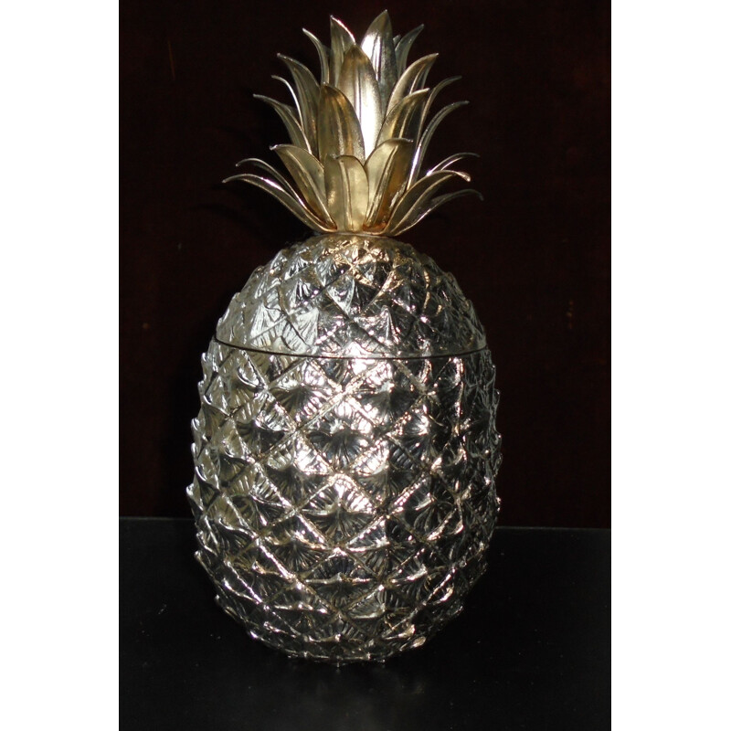 Vintage pineapple ice bucket in silver plated metal by Mauro Manetti, 1970