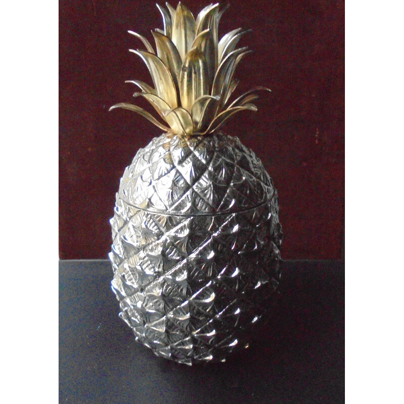 Vintage pineapple ice bucket in silver plated metal by Mauro Manetti, 1970