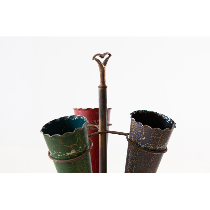 Italian vintage brass and marble umbrella rack, 1950s