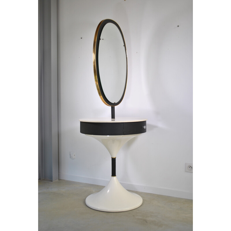 Vintage fibreglass and black skai tulip-legged dressing table, 1960