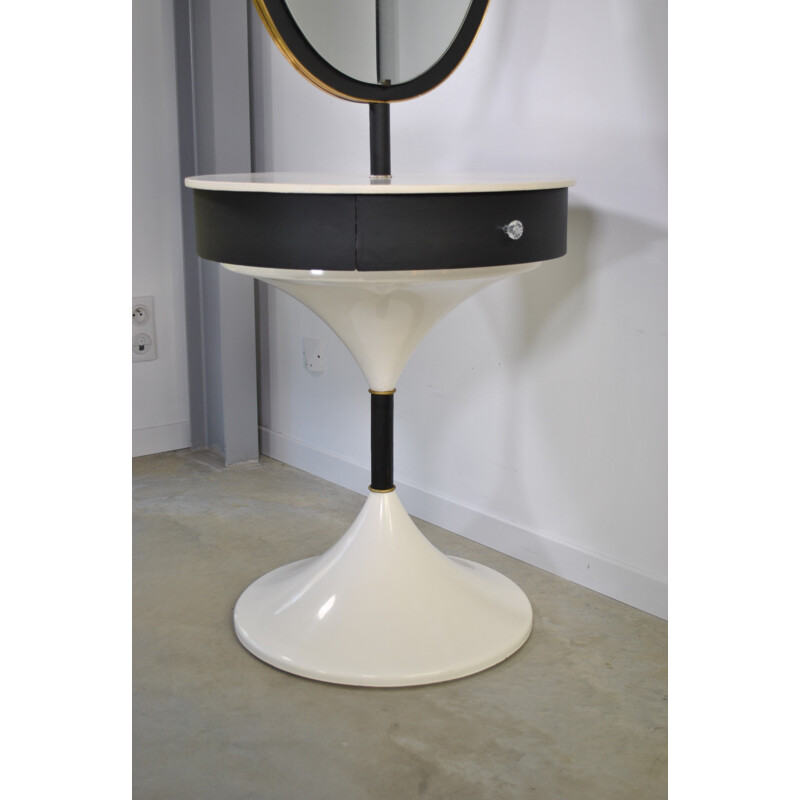 Vintage fibreglass and black skai tulip-legged dressing table, 1960