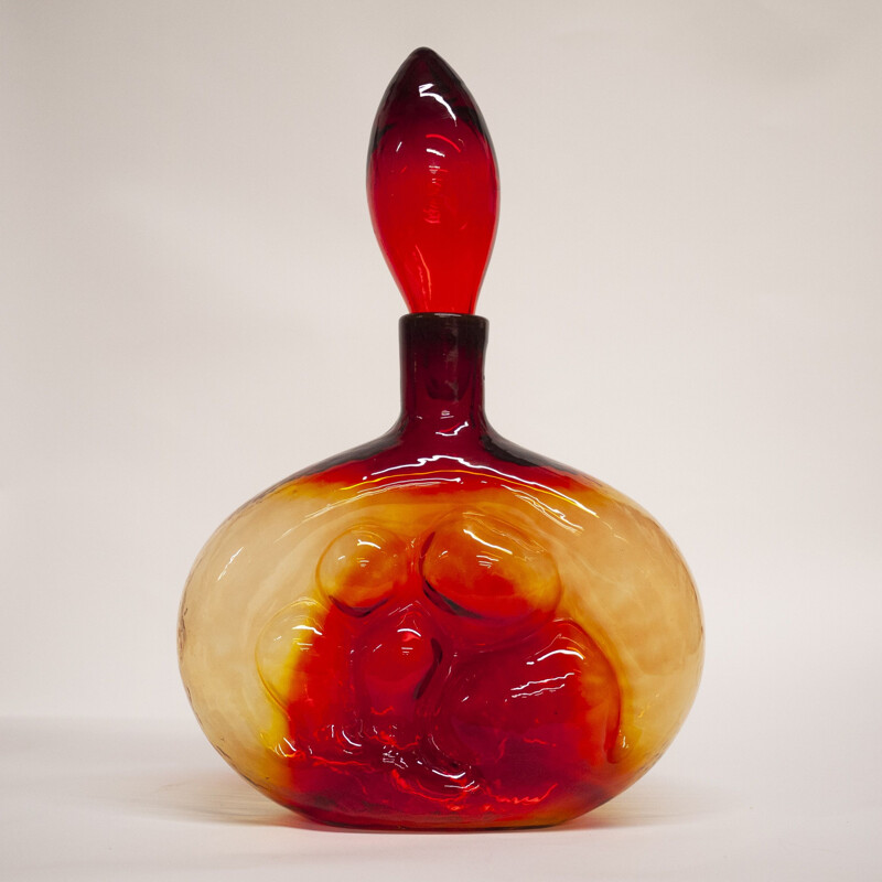 Vintage tangerine amberina Italian glass decanters by Rossini, 1960s