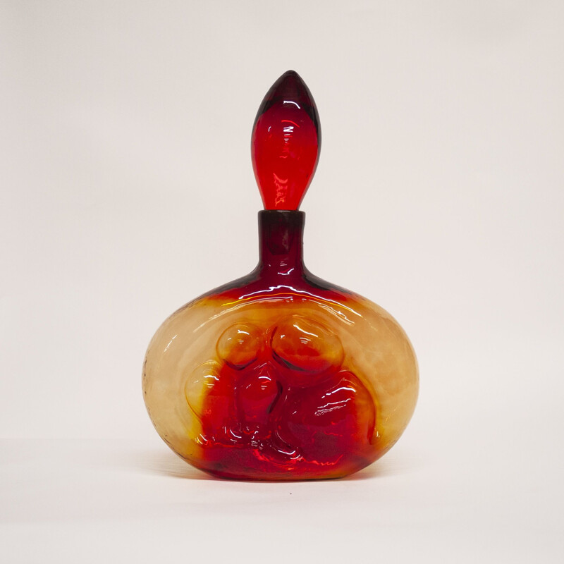Vintage tangerine amberina Italian glass decanters by Rossini, 1960s