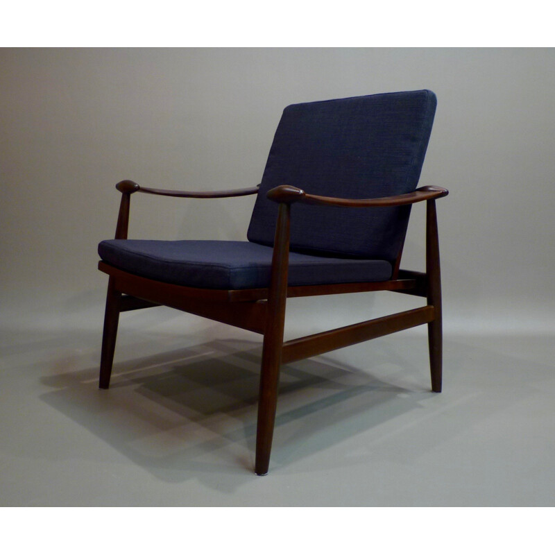 Scandinavian reupholstered armchair in walnut and fabric - 1960s